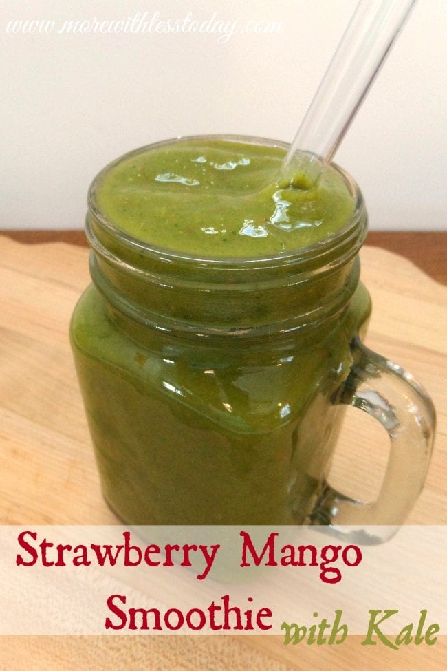 Strawberry Mango Smoothie with Kale. Don't be put off by the color, it's so good! This is one of our favorites and I think you will love it too!