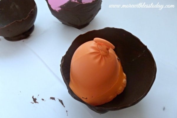 pop and remove the balloon when making Edible Chocolate Dessert Bowls