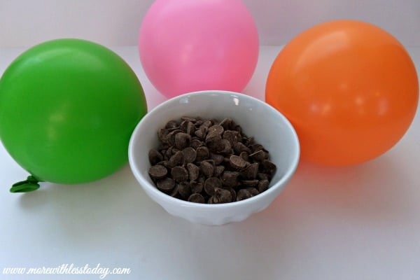 ingredients needed to make edible Chocolate Dessert Bowls including balloons and chocolate
