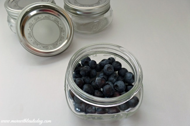 Blueberryies in Mini Mason jars for  Dump Cake- Mini Blueberry Dessert