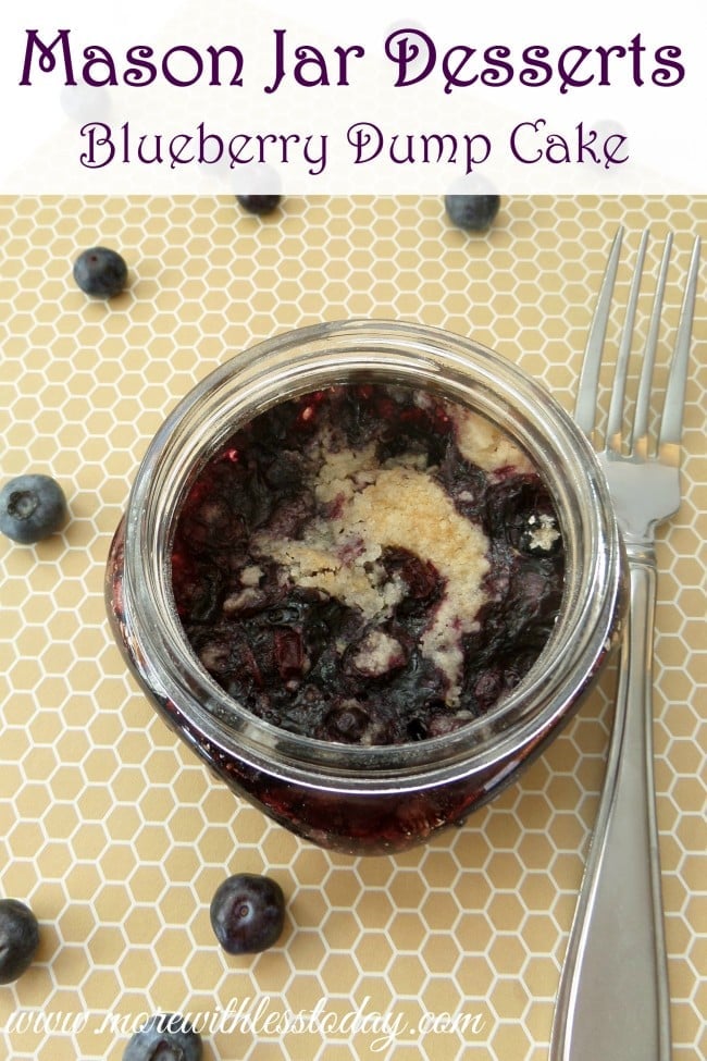 Blueberry Dump Cake- Mini Blueberry Desserts, using mini mason jars for individual servings.