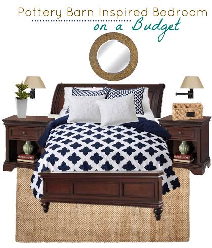 Pottery Barn Inspired Bedroom On A Budget Using Navy Blue And White