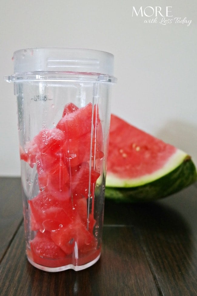 Watermelon Slush ready to be blended in cup