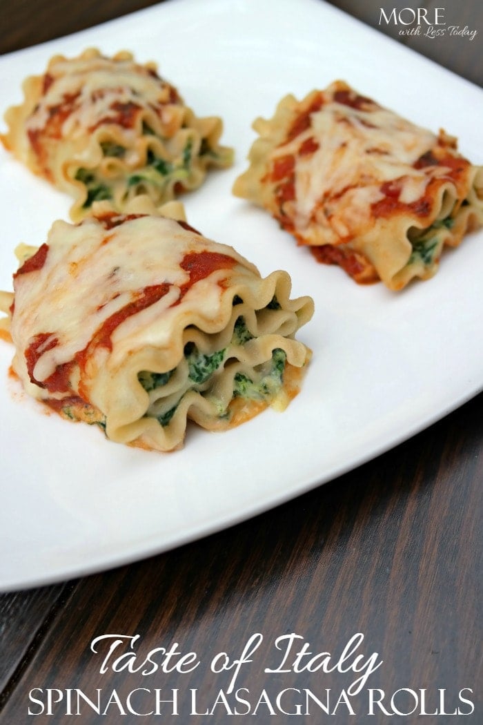 Taste of Italy Spinach Lasagna Rolls - More with Less Today - Easy and Delicious Taste of Italy Lasagna Rolls with Spinach and Three Cheeses