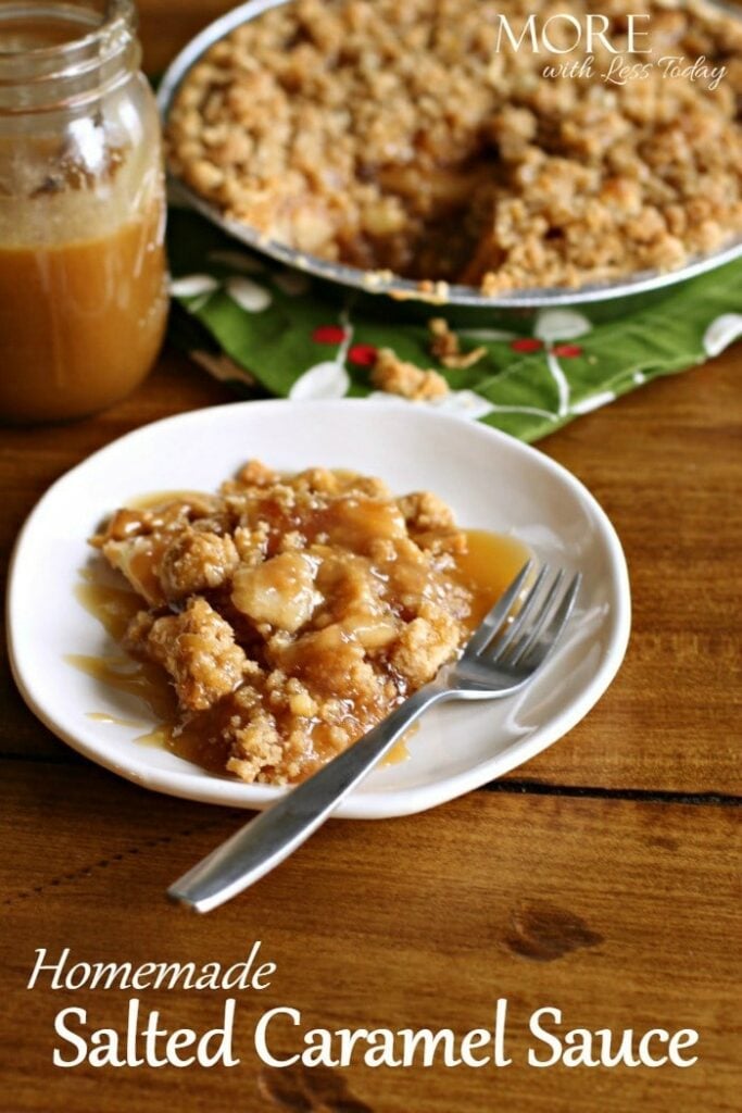 homemade salted caramel sauce and a marie callender’s pie
