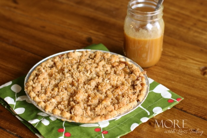 Homemade Salted Caramel Sauce on a store bought pie