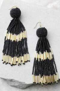 black and white tassel statement earrings