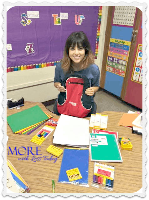 Natalie Higgins with teacher supplies