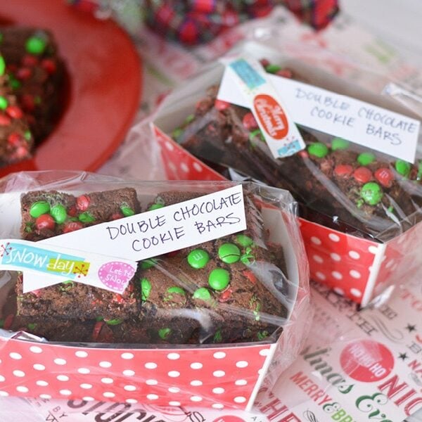 These Double Chocolate Cookie Bars are easy to make and perfect for your holiday cookie swap!