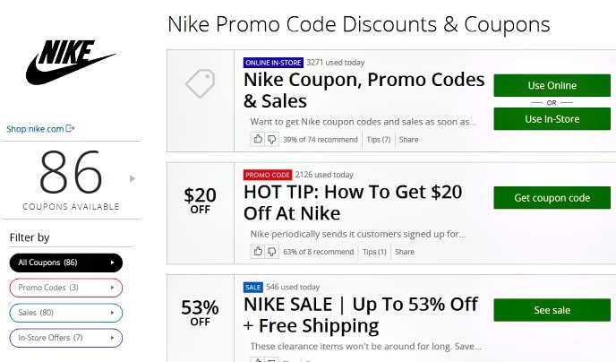 current nike promo code