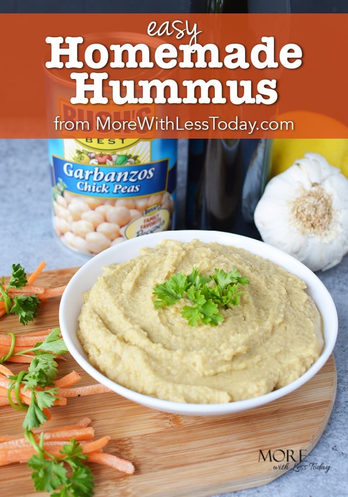 Have you ever made homemade hummus? It's so easy and is delicious served with fresh veggies. Try our easy homemade hummus Recipe made with Garbanzo beans.