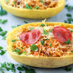 Pizza Stuffed Spaghetti Squash (One Pan) from Hungry Hobby