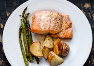 Honey Glazed Roasted Salmon and Vegetables from An Alli Event