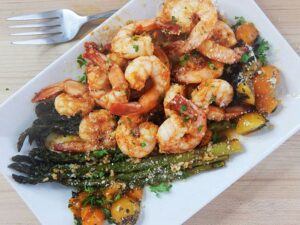 One Pan Sriracha Honey Shrimp & Asparagus | 20 Minute Meals from The Starving Chef