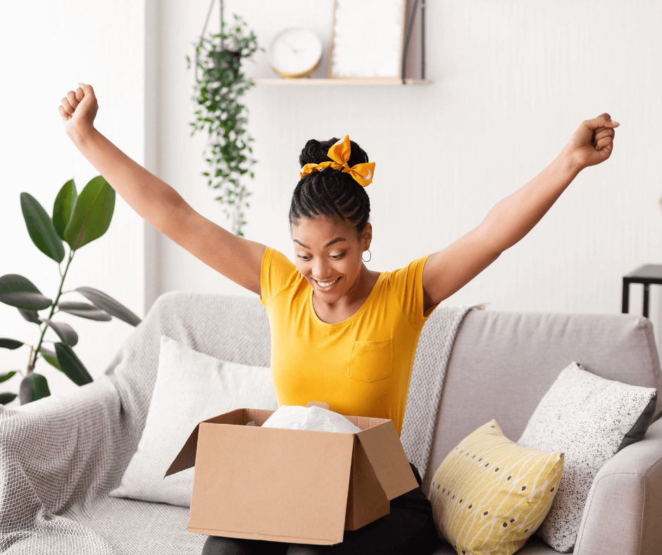 A woman happy with her package