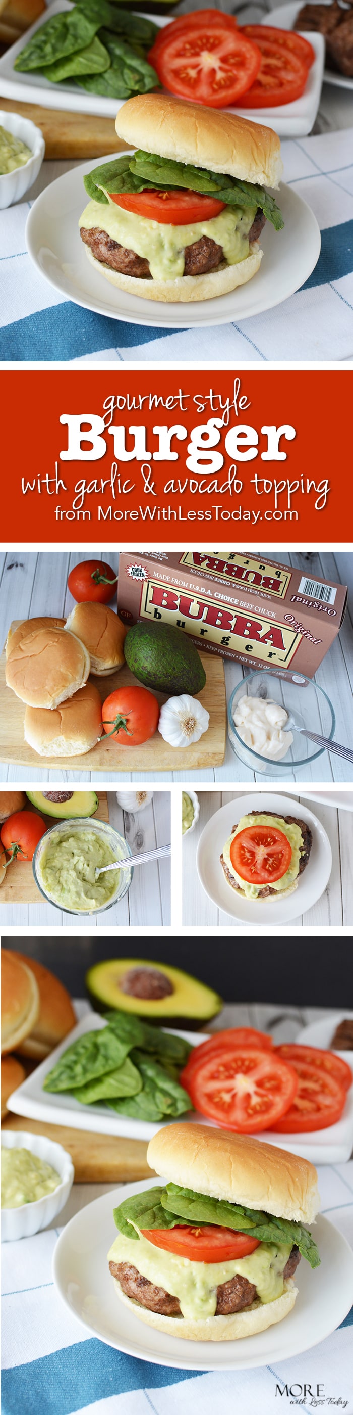 Easy Gourmet Style Burger with Garlic and Avocado Topping
