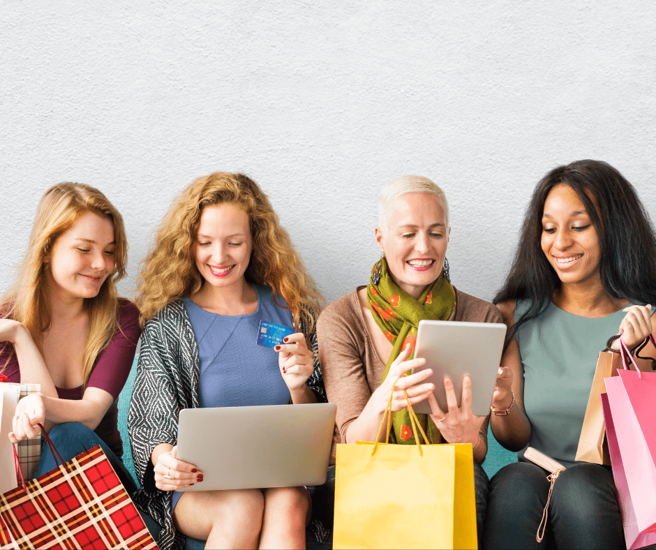 Four women doing online shopping