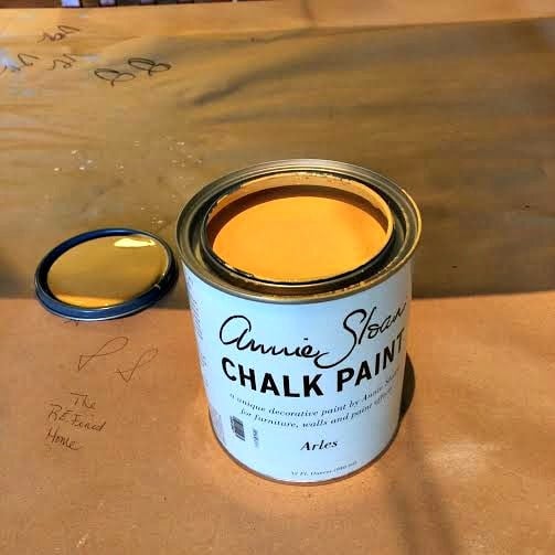 opened can of Annie Sloan Chalk Paint in the color Arles