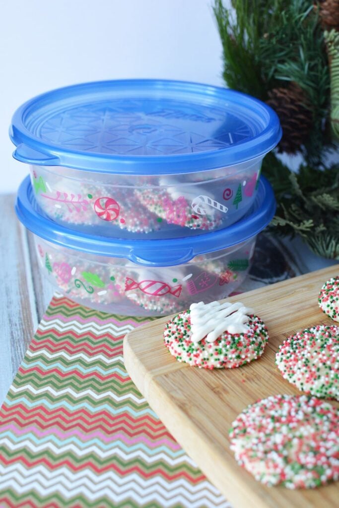 Easy Christmas Cookies on a plastic gift box
