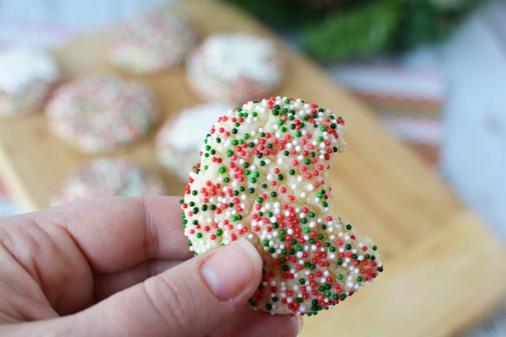 Closeup of Easy Christmas Cookies with red and green sprinkles