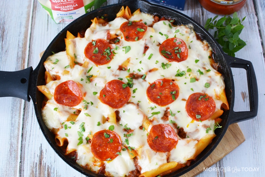 Pizza Inspired Pasta Casserole from More With Less Today.