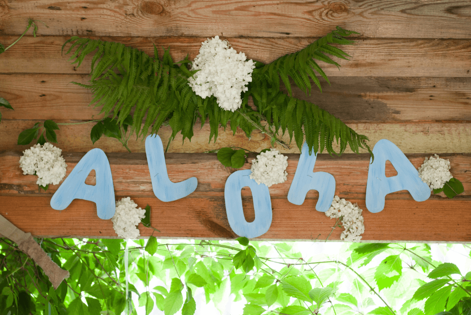 A closeup of an ALOHA sign