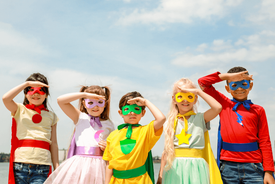 Kids in superhero costumes - Fun & Inexpensive Theme Ideas for Kids' Birthday Parties