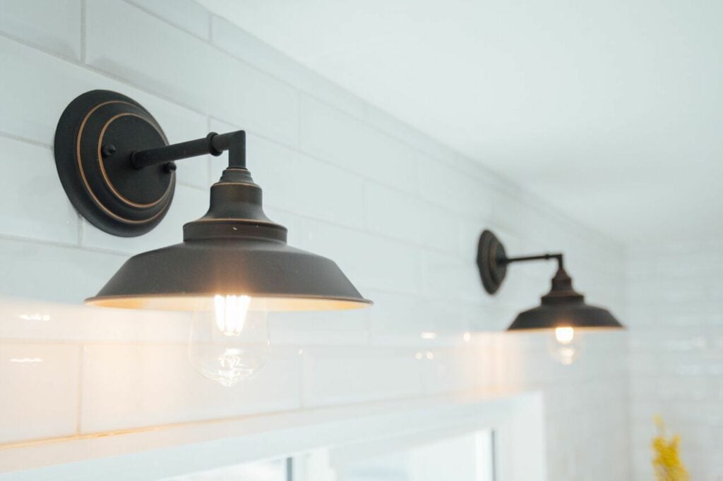 closeup of lighting fixtures used in a bathroom remodel