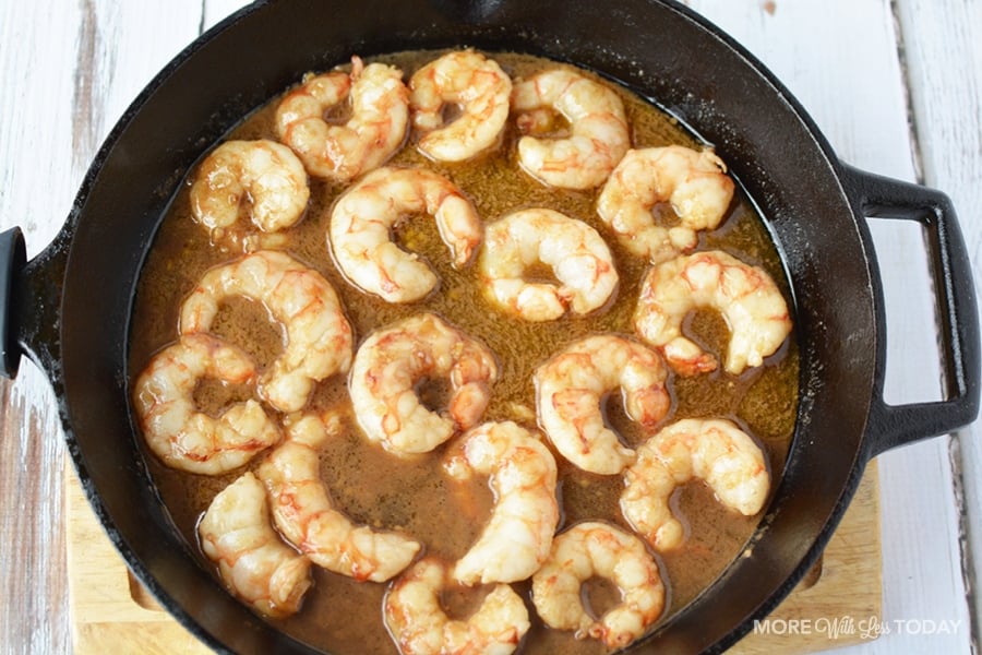 tender shrimp cooking in a pan