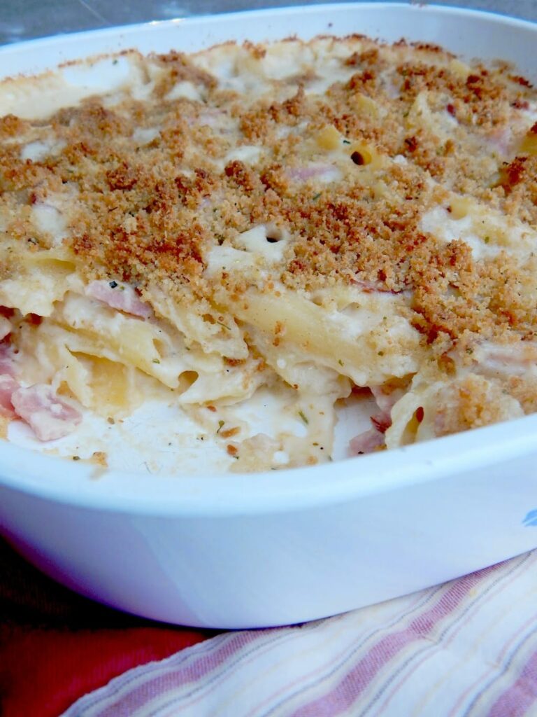 Ham & Swiss Baked Penne  by Sweet and Savory Food