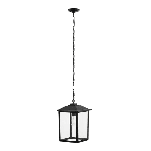 Black Hardwired Classic Outdoor Hanging Pendant Light with Clear Glass