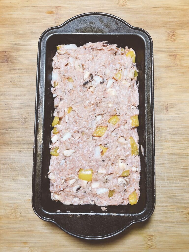 Making homemade turkey meatloaf in the oven