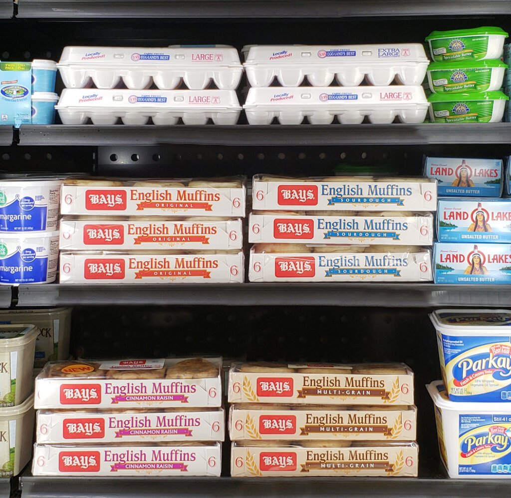 Bays English Muffins on Shelf in Dairy Section