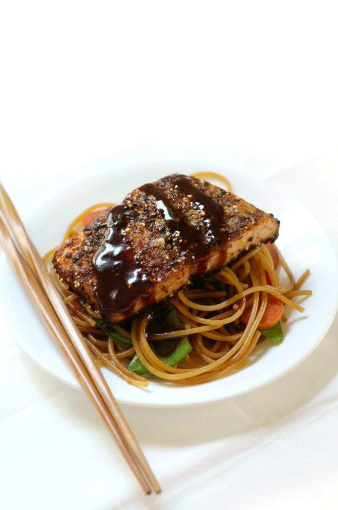 Citrus Ginger Salmon with Garlicky Noodlesrecipe by Strength and Sunshine