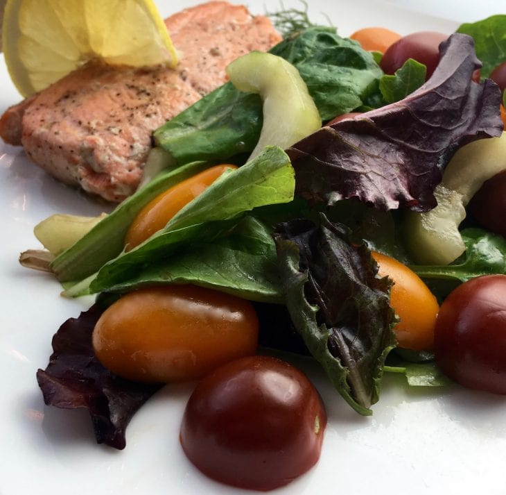 Lemon Dill Pan Fried Salmon w/ Herb Salad recipe by Just Short of Crazy