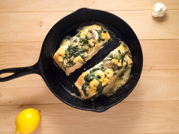 Shrimp & Spinach Stuffed Salmon recipe by A Sprinkling of Cayenne