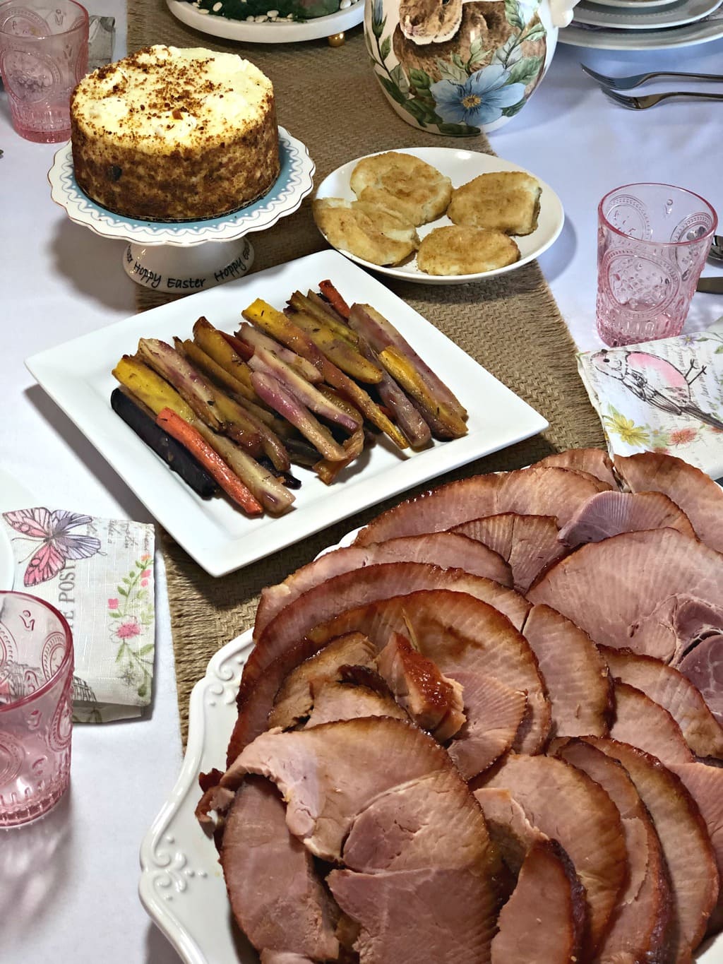 photo of glazed rainbow carrots, carrot cake and Easter ham from Omaha Steaks