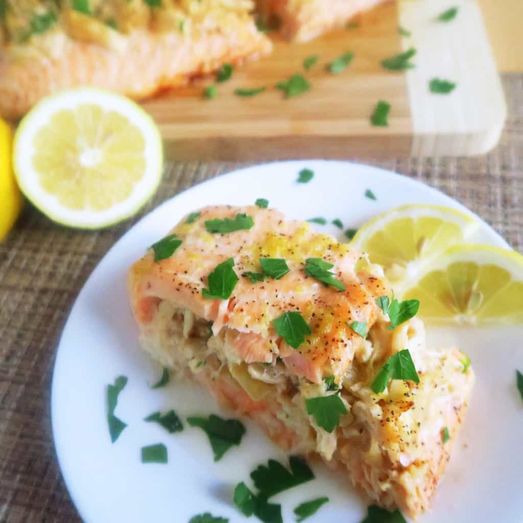 Crab Stuffed Salmon with Lemon Butter - By Wholesome Yum