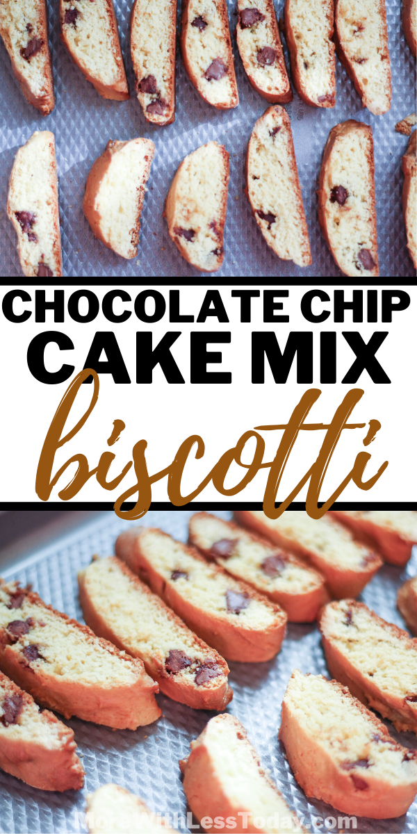 photo of Chocolate Chip Biscotti from a cake mix on a baking tray