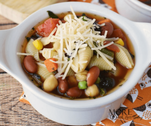 Closeup of a bowl of Vegetarian Minestrone Soup