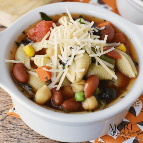 Closeup of a bowl of Vegetarian Minestrone Soup