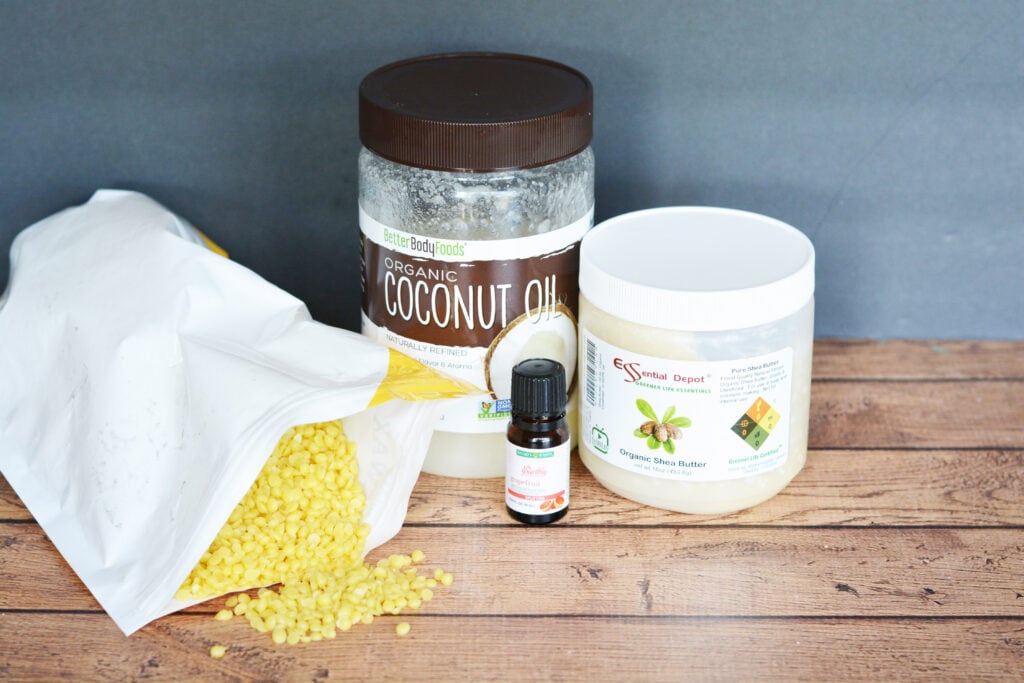ingredients for Homemade Lotion Bars with Essential Oils