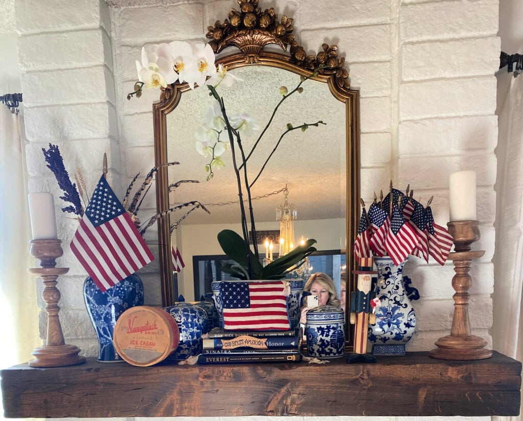 Etsy wood mantle with patriotic decor