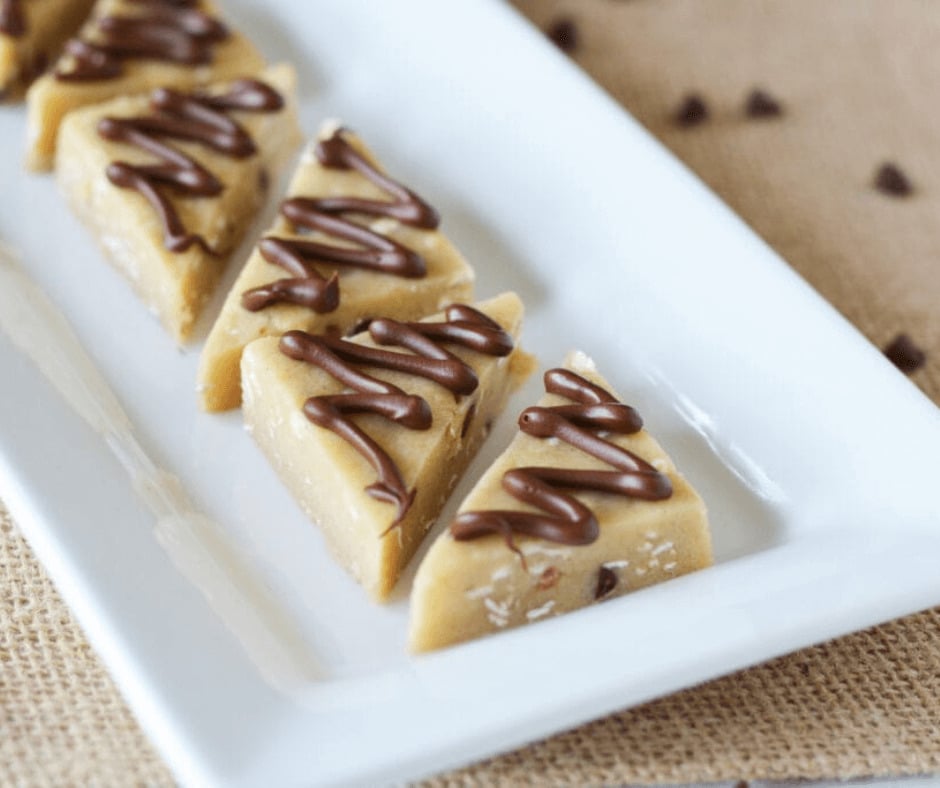 Sliced No Bake Cookie Bars served on a white plate