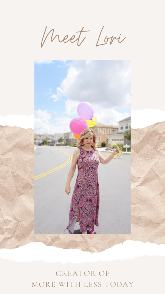 Lori Felix deals and steals blogger from More with Less Today pictured with balloons