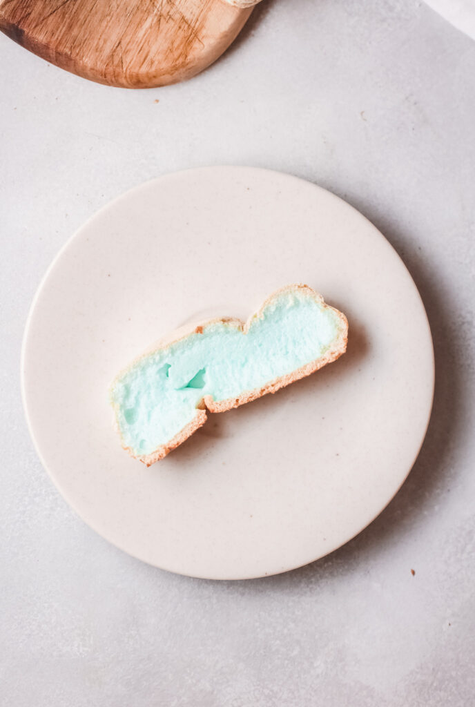 Cloud Bread sliced with blue coloring