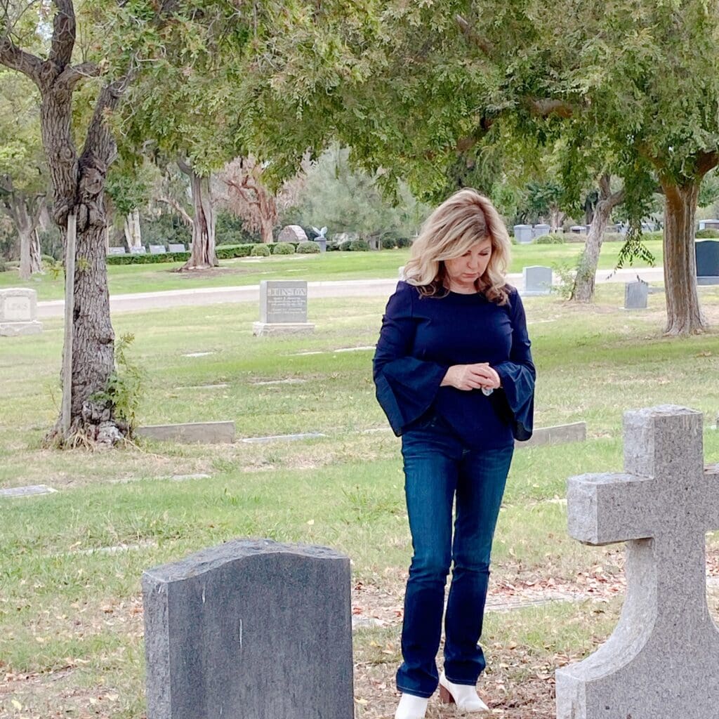Lori Felix of More with Less Today visiting a cemetery