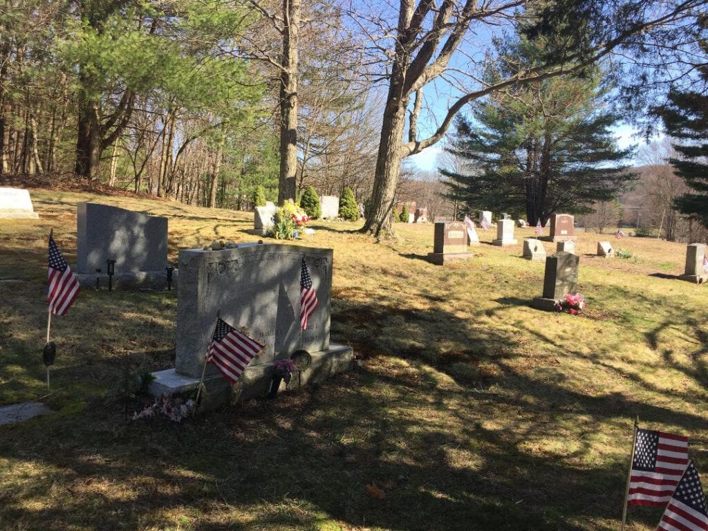 Cemetery with military flags
