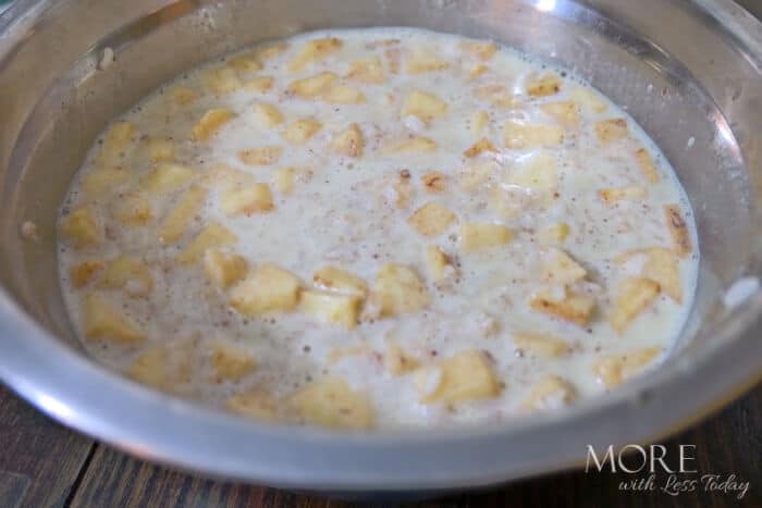 A bowl of apples soaked in milk