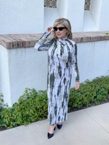 Lori wearing a Ted Baker Kyliea Maxi Dress